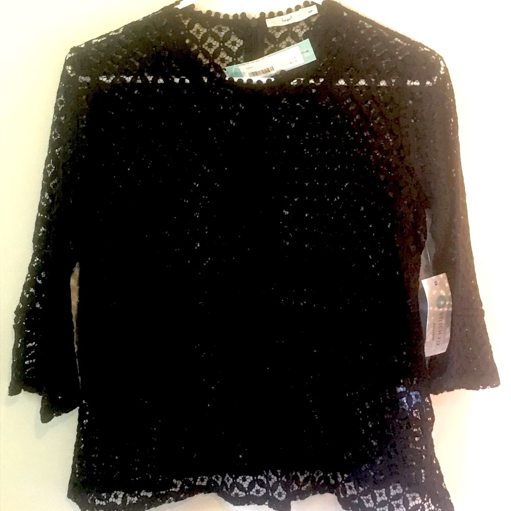 NWT Hazel Black Bell Sleeve Lace Blouse - Picture 1 of 2